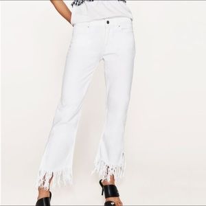 White denim Zara jeans fringe